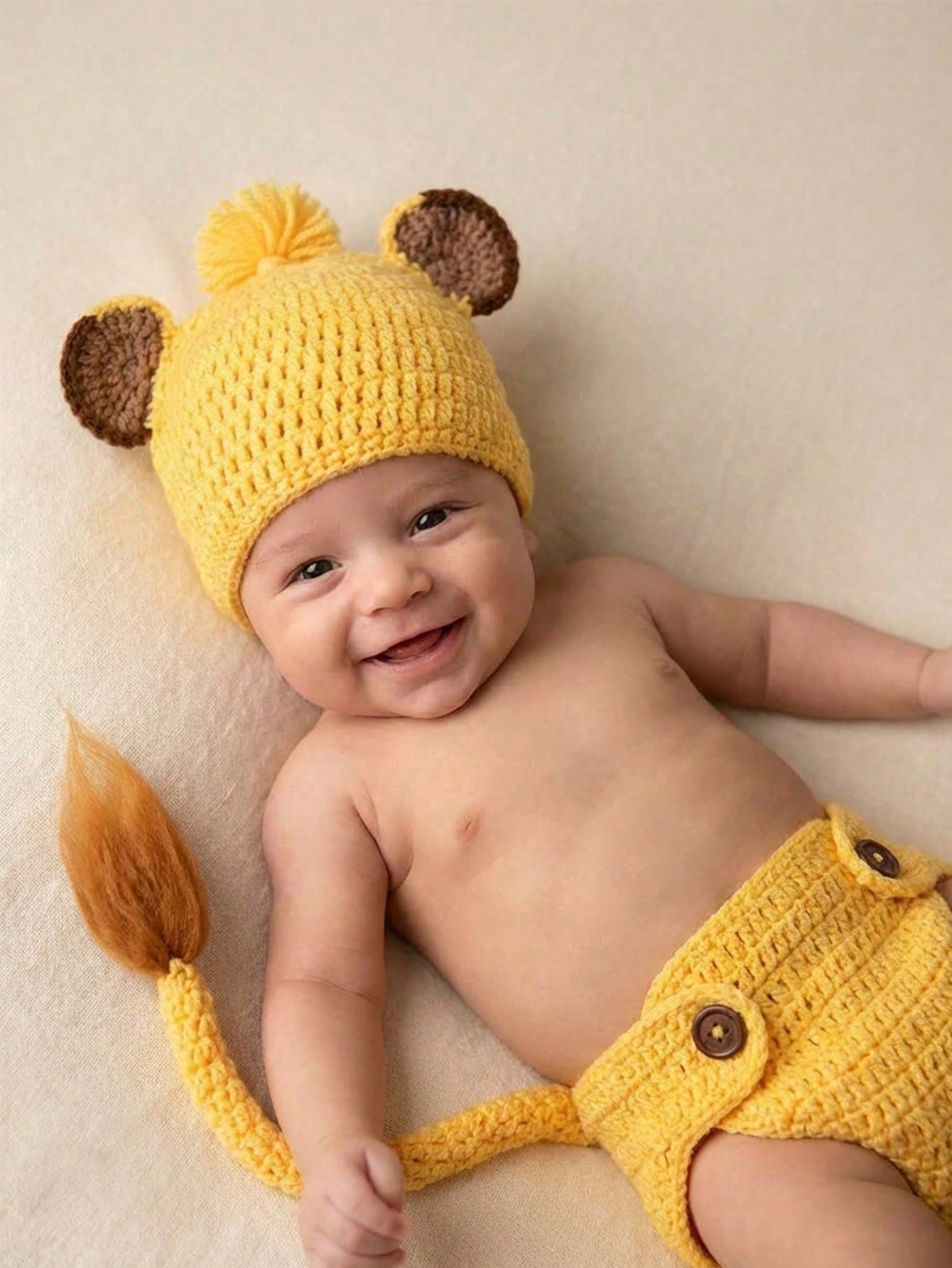 Newborn Baby Lion Photography Props Outfit, Handmade Crochet Knit Dog Puppy Bee Fox Animal Costume Set, Infant Boy Girl Photo Shoot Hat & Diaper Cover Suit