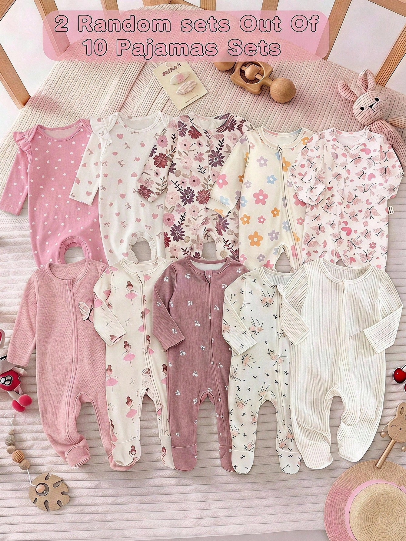 Newborn Baby Pink & White Bow Heart Cartoon Print Footed Romper Set With Headband, Soft & Comfortable Sleepwear Newborn Gift Set Girl Baby Girl Romper Knot Wildflower Baby Clothes Newborn Romper