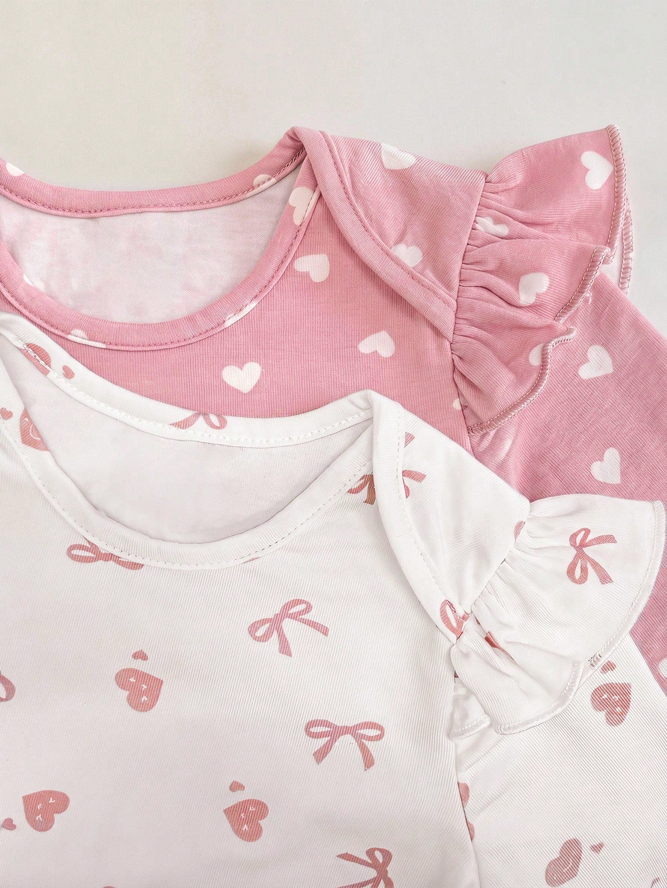 Newborn Baby Pink & White Bow Heart Cartoon Print Footed Romper Set With Headband, Soft & Comfortable Sleepwear Newborn Gift Set Girl Baby Girl Romper Knot Wildflower Baby Clothes Newborn Romper