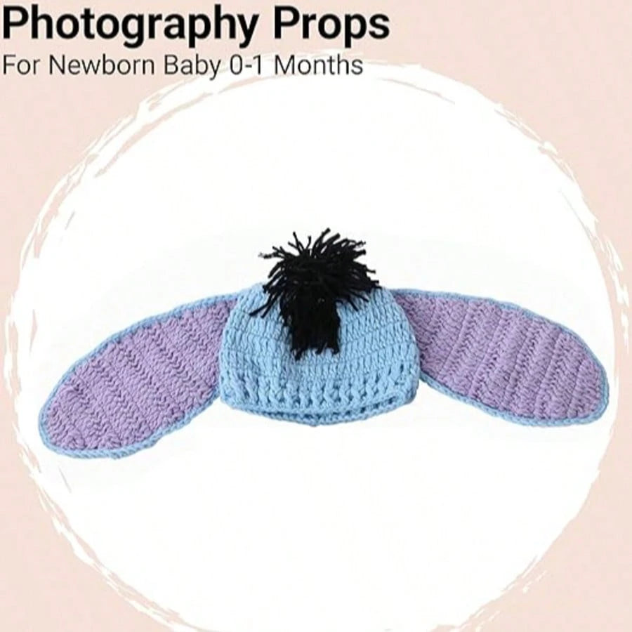 Newborn Photography Props Donkey Crochet Outfit Animal Set- Cute Baby Photoshoot Hat & Shorts For Infant Boy Girl