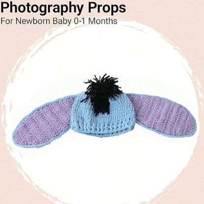 Newborn Photography Props Donkey Crochet Outfit Animal Set- Cute Baby Photoshoot Hat & Shorts For Infant Boy Girl