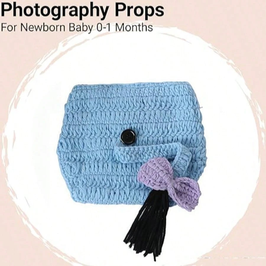 Newborn Photography Props Donkey Crochet Outfit Animal Set- Cute Baby Photoshoot Hat & Shorts For Infant Boy Girl