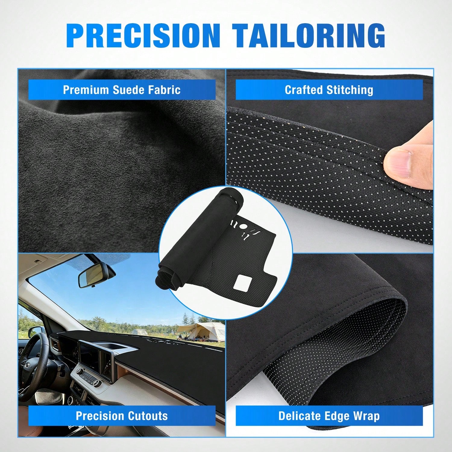 Nilight Dash Cover Compatible With Ford Maveri 2022-2024 & 2020-2024 Explorer, Custom Fit Suede Dashboard Mat Non‑Slip Sunshade Glare Protector Interior Accessories Black
