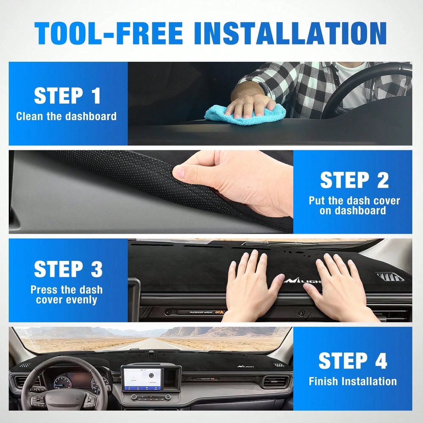 Nilight Dash Cover Compatible With Ford Maveri 2022-2024 & 2020-2024 Explorer, Custom Fit Suede Dashboard Mat Non‑Slip Sunshade Glare Protector Interior Accessories Black