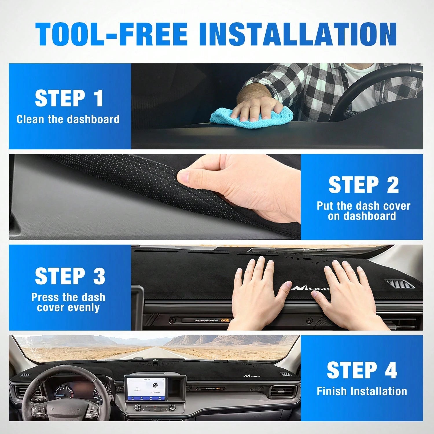 Nilight Dash Cover Compatible With Ford Maveri 2022-2024 & 2020-2024 Explorer, Custom Fit Suede Dashboard Mat Non‑Slip Sunshade Glare Protector Interior Accessories Black