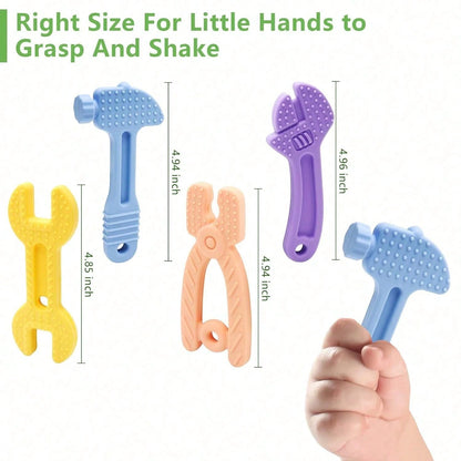 NIMBUSKNIT 4/8-Piece Baby Teething Toy Set Soft Silicone Teething Toys Suitable For Infants Aged 0-12 Months And 6-24 Months Hammer, Wrench, And Pliers-Shaped Teething Tools Relieves Gum Discomfort An