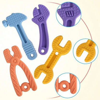 NIMBUSKNIT 4/8-Piece Baby Teething Toy Set Soft Silicone Teething Toys Suitable For Infants Aged 0-12 Months And 6-24 Months Hammer, Wrench, And Pliers-Shaped Teething Tools Relieves Gum Discomfort An