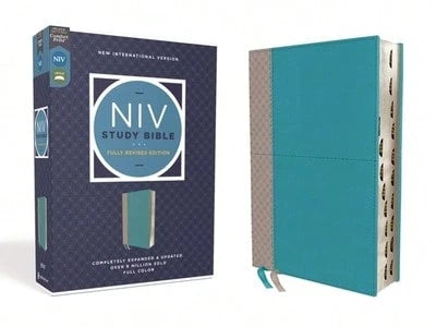 NIV Study Bible, Fully Revised Edition, Leathersoft, Teal/Gray, Red Letter, Thumb Indexed, Comfort (Hardcover) By Kenneth L Barker, Mark L Strauss, Je
