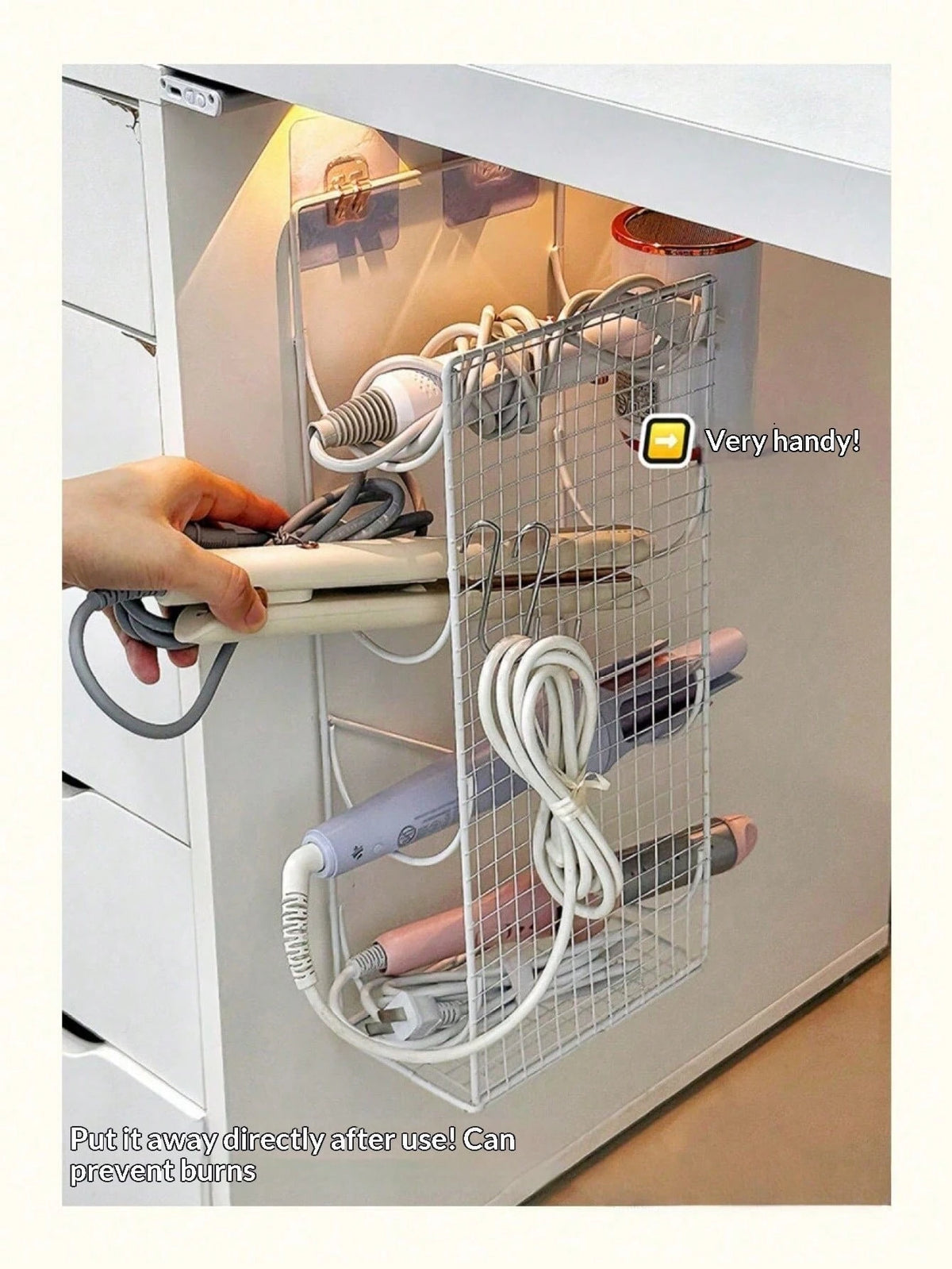 No Drill Curling Iron Holder Wall Mount Bathroom Hair Dryer Organizer Rack Flat Iron Stand, Space Saving