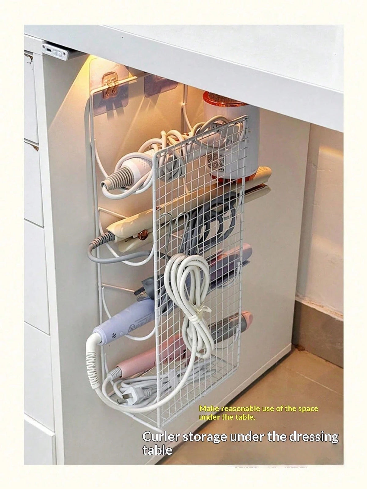 No Drill Curling Iron Holder Wall Mount Bathroom Hair Dryer Organizer Rack Flat Iron Stand, Space Saving