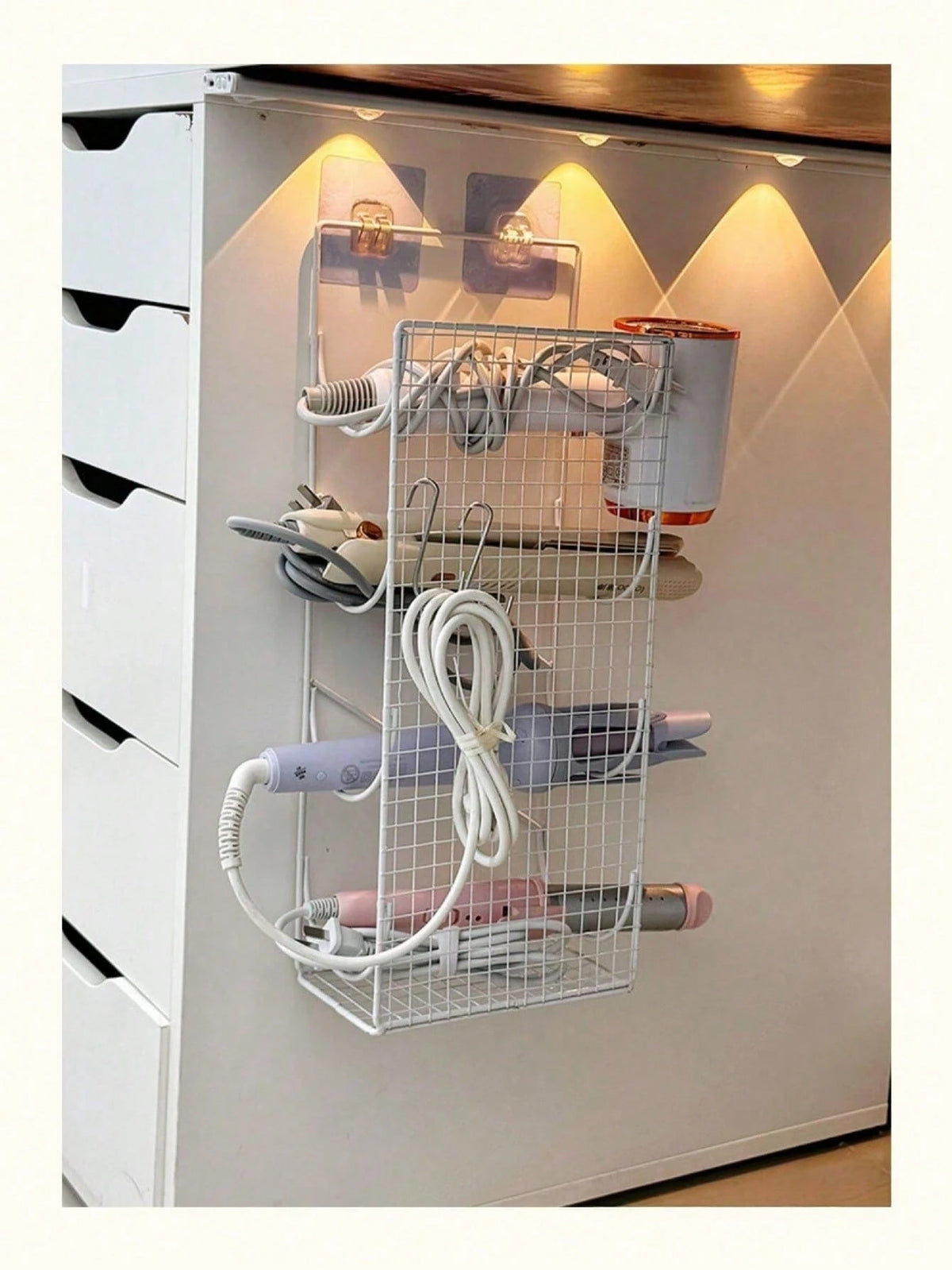 No Drill Curling Iron Holder Wall Mount Bathroom Hair Dryer Organizer Rack Flat Iron Stand, Space Saving