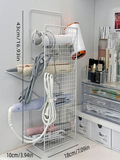 No Drill Curling Iron Holder Wall Mount Bathroom Hair Dryer Organizer Rack Flat Iron Stand, Space Saving