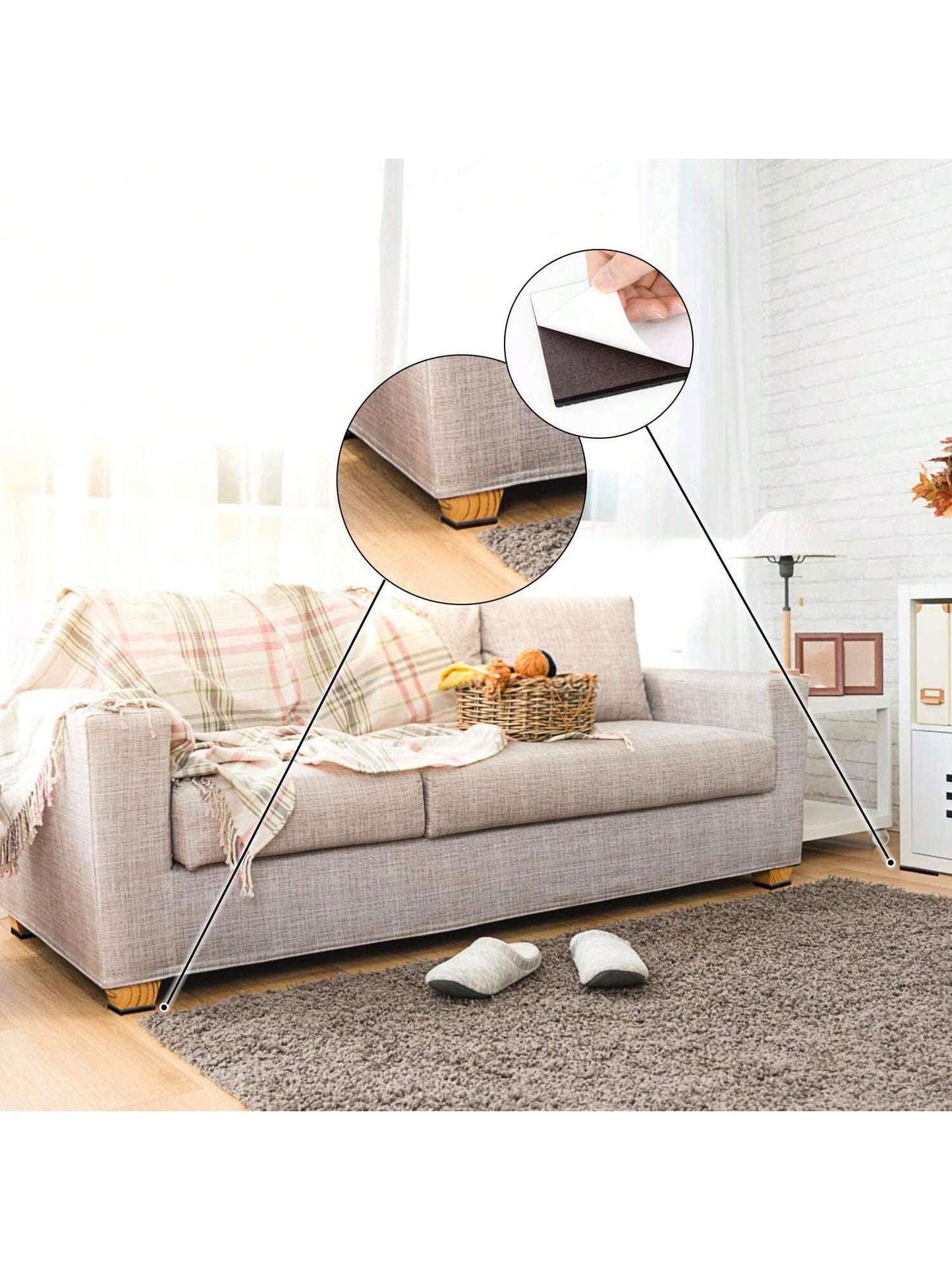 Non Slip Furniture Pads- 44pcs 1 In And 2 In Furniture Grippers, Non Skid For Furniture Legs,Self Adhesive Rubber Furniture Feet, Anti Slide Hardwood Floor Protector For Keep Couch Stoppers