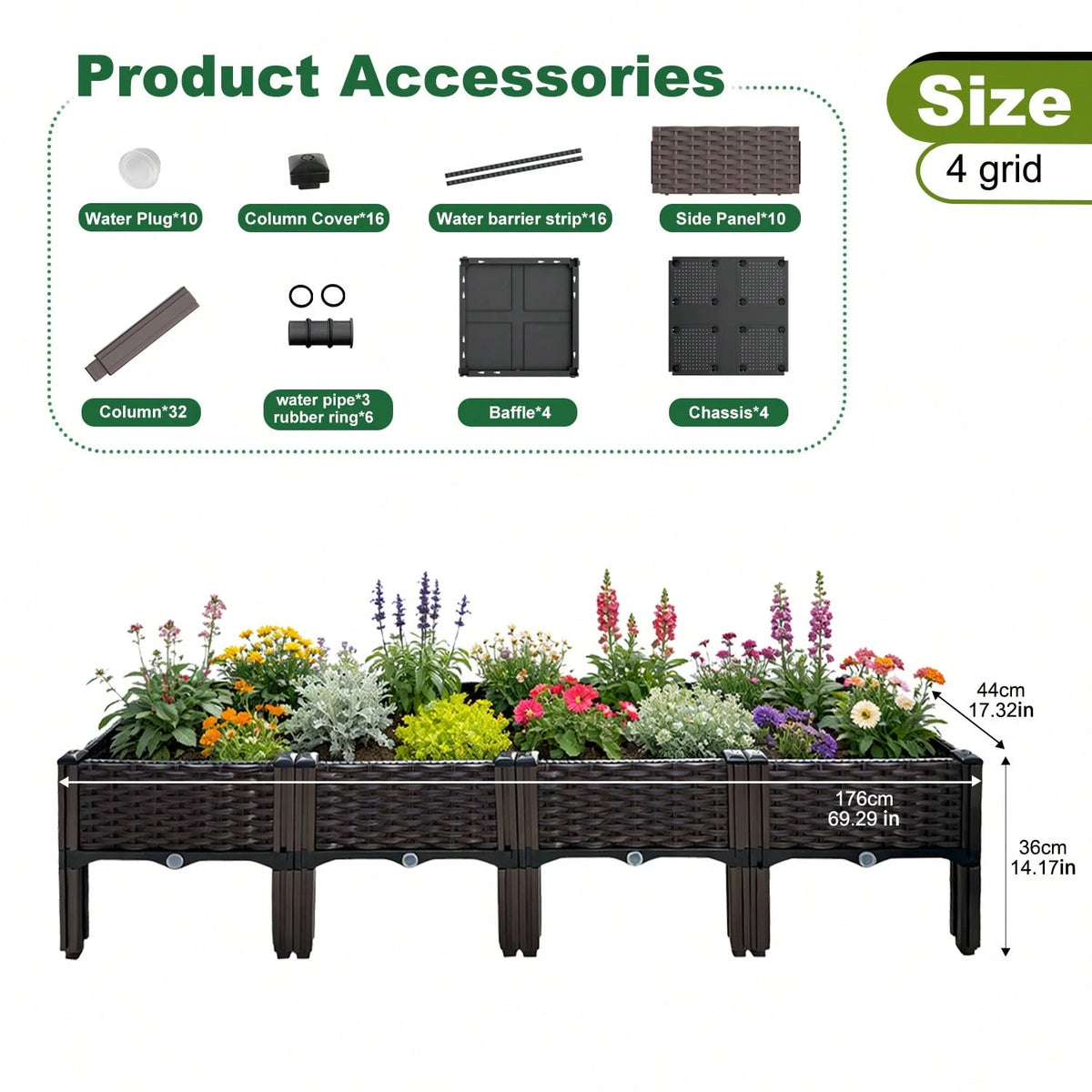 Noremoco 4-In-1 Raised Garden Bed With Legs, Classic Woven Black Plastic Planter Box, Ideal For Outdoor Use-Perfect For Growing Flowers, Vegetables And Herbs| Lightweight And Durable, Multi-Componen