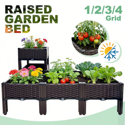 Noremoco 4-In-1 Raised Garden Bed With Legs, Classic Woven Black Plastic Planter Box, Ideal For Outdoor Use-Perfect For Growing Flowers, Vegetables And Herbs| Lightweight And Durable, Multi-Componen