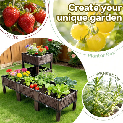 Noremoco 4-In-1 Raised Garden Bed With Legs, Classic Woven Black Plastic Planter Box, Ideal For Outdoor Use-Perfect For Growing Flowers, Vegetables And Herbs| Lightweight And Durable, Multi-Componen