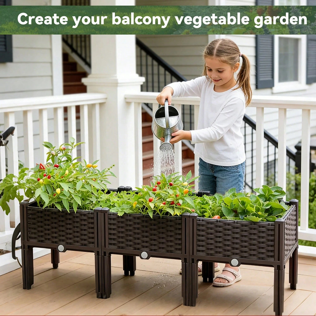 Noremoco 4-In-1 Raised Garden Bed With Legs, Classic Woven Black Plastic Planter Box, Ideal For Outdoor Use-Perfect For Growing Flowers, Vegetables And Herbs| Lightweight And Durable, Multi-Componen