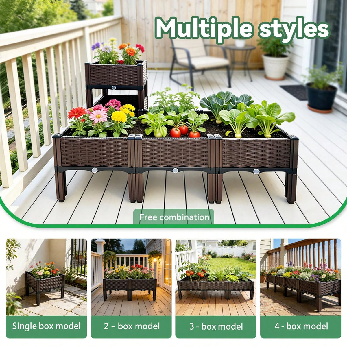 Noremoco 4-In-1 Raised Garden Bed With Legs, Classic Woven Black Plastic Planter Box, Ideal For Outdoor Use-Perfect For Growing Flowers, Vegetables And Herbs| Lightweight And Durable, Multi-Componen