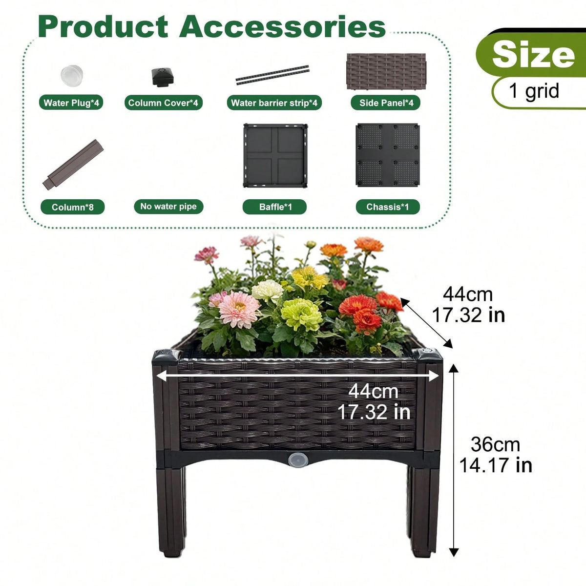 Noremoco 4-In-1 Raised Garden Bed With Legs, Classic Woven Black Plastic Planter Box, Ideal For Outdoor Use-Perfect For Growing Flowers, Vegetables And Herbs| Lightweight And Durable, Multi-Componen