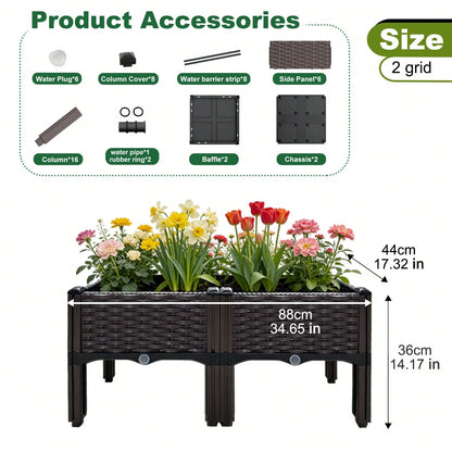 Noremoco 4-In-1 Raised Garden Bed With Legs, Classic Woven Black Plastic Planter Box, Ideal For Outdoor Use-Perfect For Growing Flowers, Vegetables And Herbs| Lightweight And Durable, Multi-Componen
