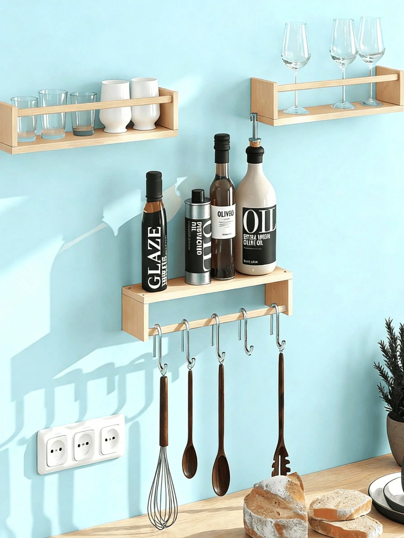 Nostalgic Children's Bookshelf- Natural Solid Wood Floating Children's Bookshelf In Rustic Style- Wall-Mounted Children's Bookshelf, Classic Rustic Style Wall-Mounted Storage Rack, Suitable For Bath