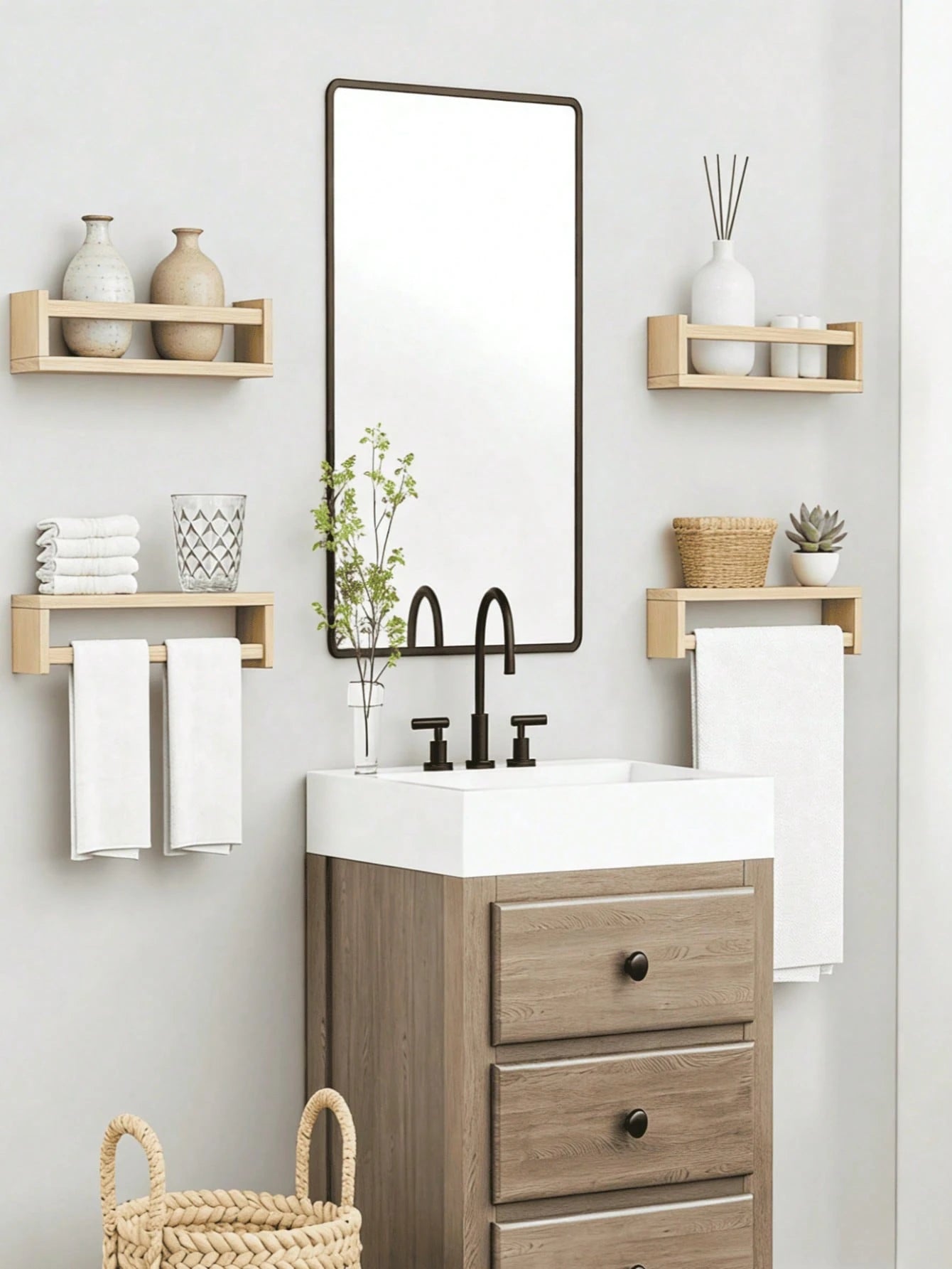 Nostalgic Children's Bookshelf- Natural Solid Wood Floating Children's Bookshelf In Rustic Style- Wall-Mounted Children's Bookshelf, Classic Rustic Style Wall-Mounted Storage Rack, Suitable For Bath
