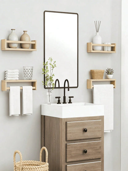 Nostalgic Children's Bookshelf- Natural Solid Wood Floating Children's Bookshelf In Rustic Style- Wall-Mounted Children's Bookshelf, Classic Rustic Style Wall-Mounted Storage Rack, Suitable For Bath