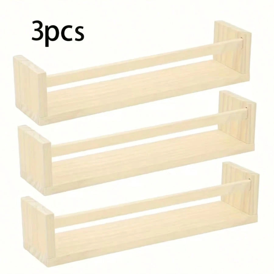 Nostalgic Children's Bookshelf- Natural Solid Wood Floating Children's Bookshelf In Rustic Style- Wall-Mounted Children's Bookshelf, Classic Rustic Style Wall-Mounted Storage Rack, Suitable For Bath