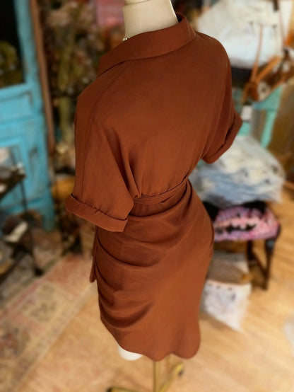 NostaNoir Women's Solid Color Single-Breasted Knotted Pleated Casual Party Travel Shirt Dress