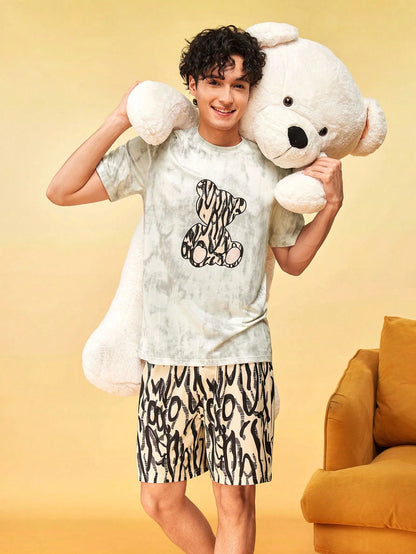 Notgurli Men's Summer Printed Round Neck Fashion Casual Sports Home Wear Set, Short Sleeve T-Shirt And Shorts 2-Piece Set