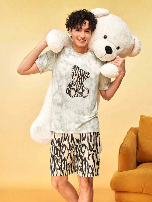 Notgurli Men's Summer Printed Round Neck Fashion Casual Sports Home Wear Set, Short Sleeve T-Shirt And Shorts 2-Piece Set