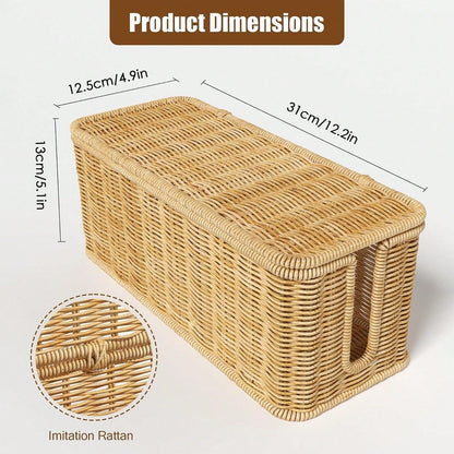 Oaoleer 1PC Cable Management Box, Handmade Imitation Rattan Cord Cable Organizer, Open Slots Cords Hider Box Cord Basket Under Desk Cord Organizer For Compute