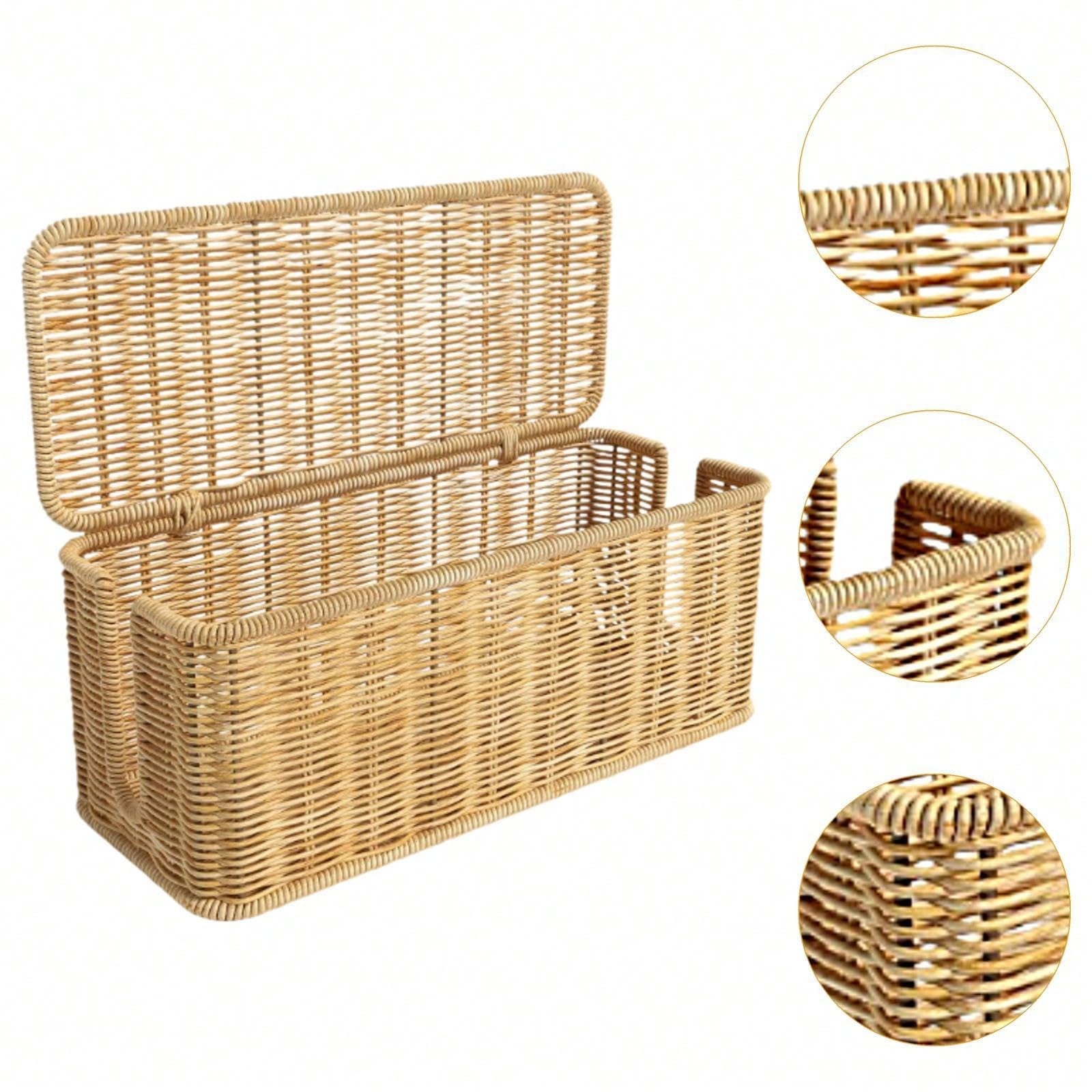 Oaoleer 1PC Cable Management Box, Handmade Imitation Rattan Cord Cable Organizer, Open Slots Cords Hider Box Cord Basket Under Desk Cord Organizer For Compute