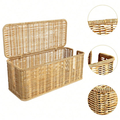 Oaoleer 1PC Cable Management Box, Handmade Imitation Rattan Cord Cable Organizer, Open Slots Cords Hider Box Cord Basket Under Desk Cord Organizer For Compute