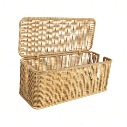 Oaoleer 1PC Cable Management Box, Handmade Imitation Rattan Cord Cable Organizer, Open Slots Cords Hider Box Cord Basket Under Desk Cord Organizer For Compute