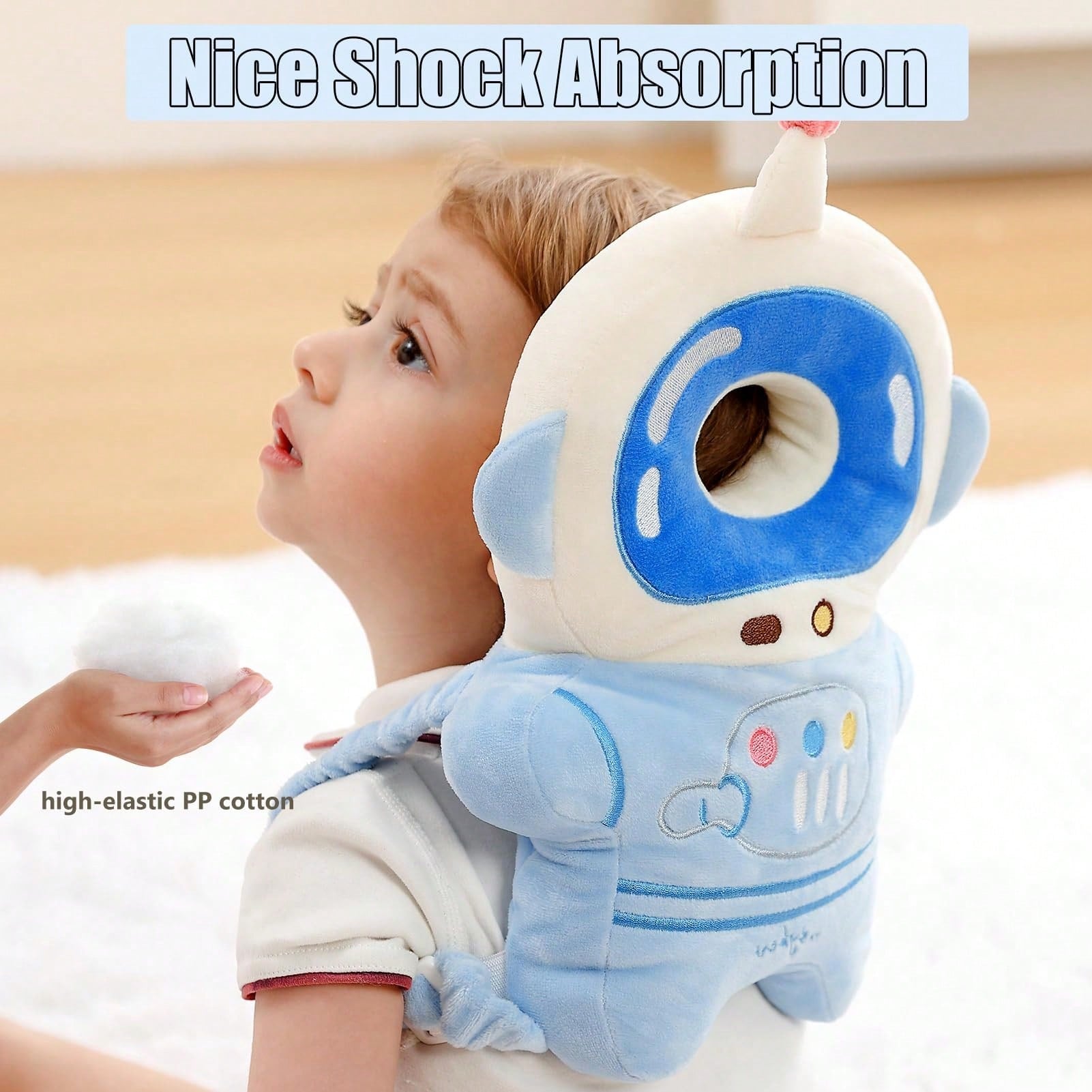Oaoleer 1Set 7PCS Baby Head Protector Cushion Backpack With 3 Knee Pads- Adjustable Safety Pad For Toddler Walking & Crawling, Astronaut Design Baby Walker Protection