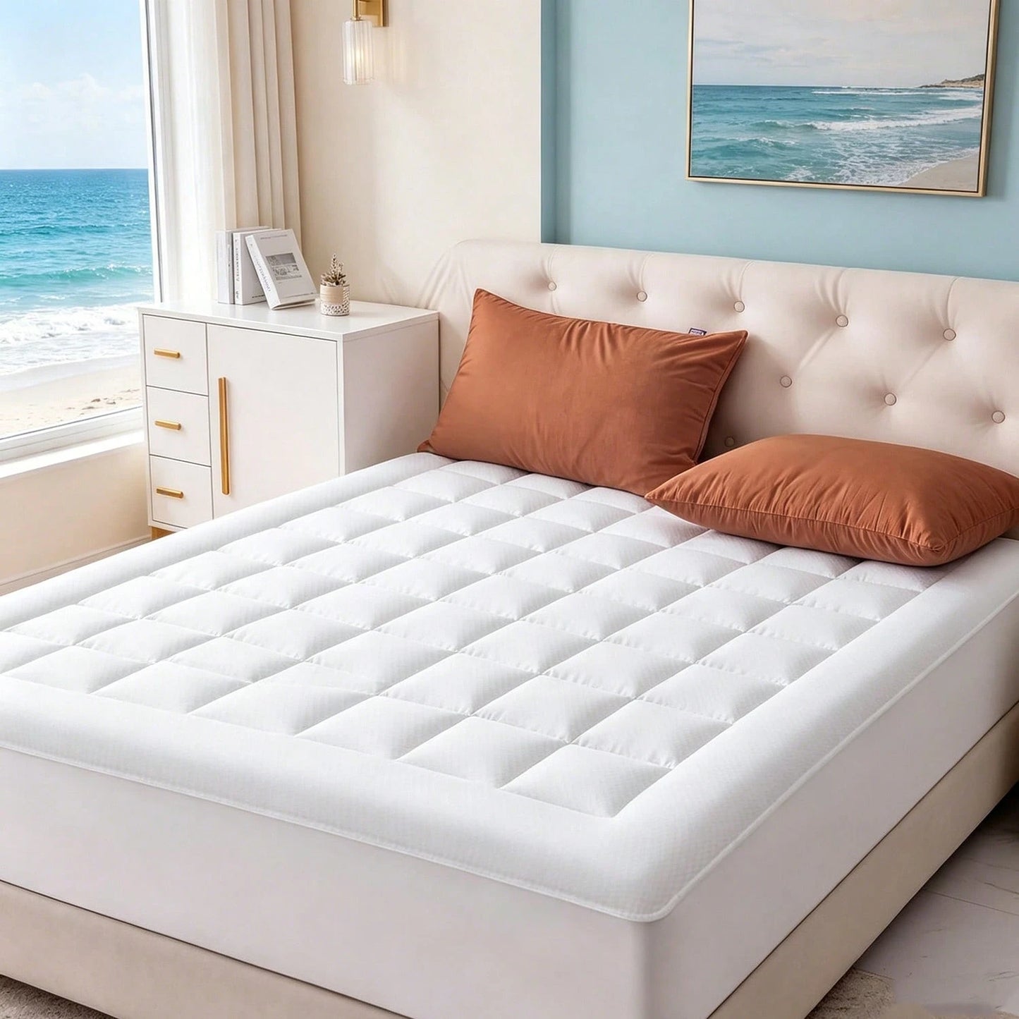 Oaskys Mattress Topper, Mattress Pad For Sleeping- Soft Pillow Top Mattress Cover, Mattress Protector With Deep Pocket 8-21"- Breathable & Comfort