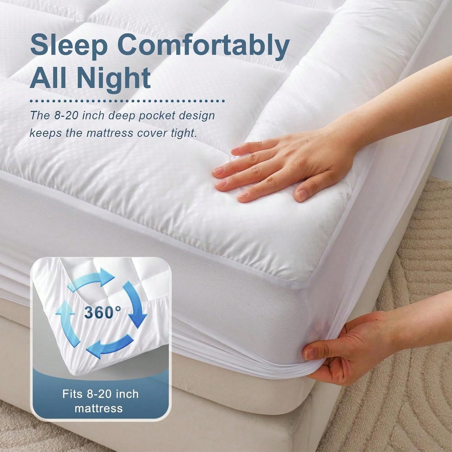 Oaskys Mattress Topper, Mattress Pad For Sleeping- Soft Pillow Top Mattress Cover, Mattress Protector With Deep Pocket 8-21"- Breathable & Comfort