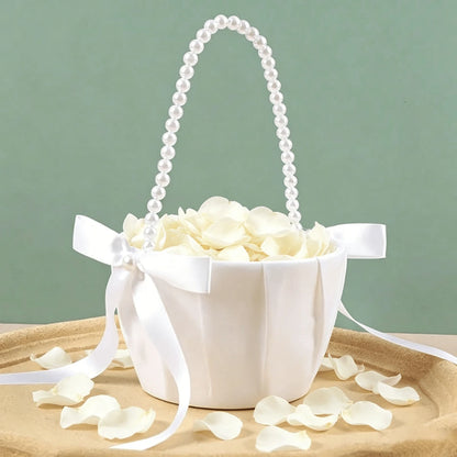 OBOVAY 1pc Flower Girl Basket/100pcs Petals- Satin Flower Basket, Suitable For Wedding Ceremony, Baby Shower Party, Wedding Decoration, Ceremony, Bridal Shower