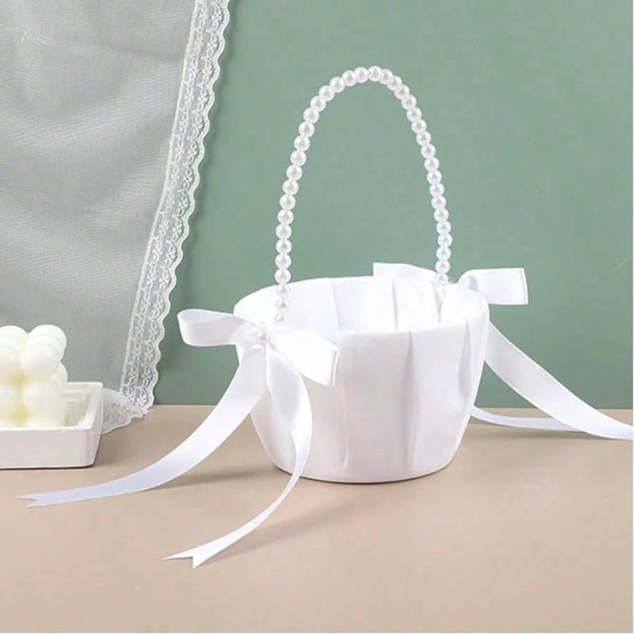 OBOVAY 1pc Flower Girl Basket/100pcs Petals- Satin Flower Basket, Suitable For Wedding Ceremony, Baby Shower Party, Wedding Decoration, Ceremony, Bridal Shower