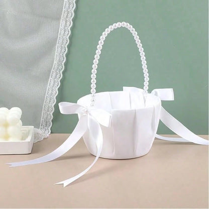 OBOVAY 1pc Flower Girl Basket/100pcs Petals- Satin Flower Basket, Suitable For Wedding Ceremony, Baby Shower Party, Wedding Decoration, Ceremony, Bridal Shower