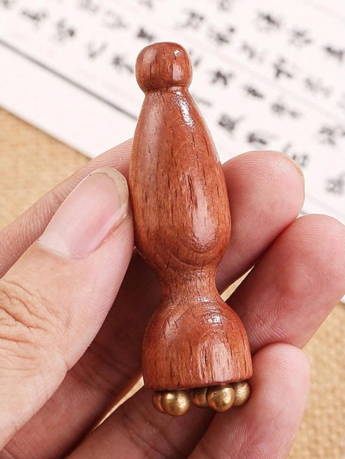 OBOVAY 2pcs Pure Brass Facial Massage Tool| Lotus Shaped Facial Beauty Scrub, Eye And Face Acupressure Massager For Skincare, Wooden Traditional Chinese Medicine Acupressure Massager