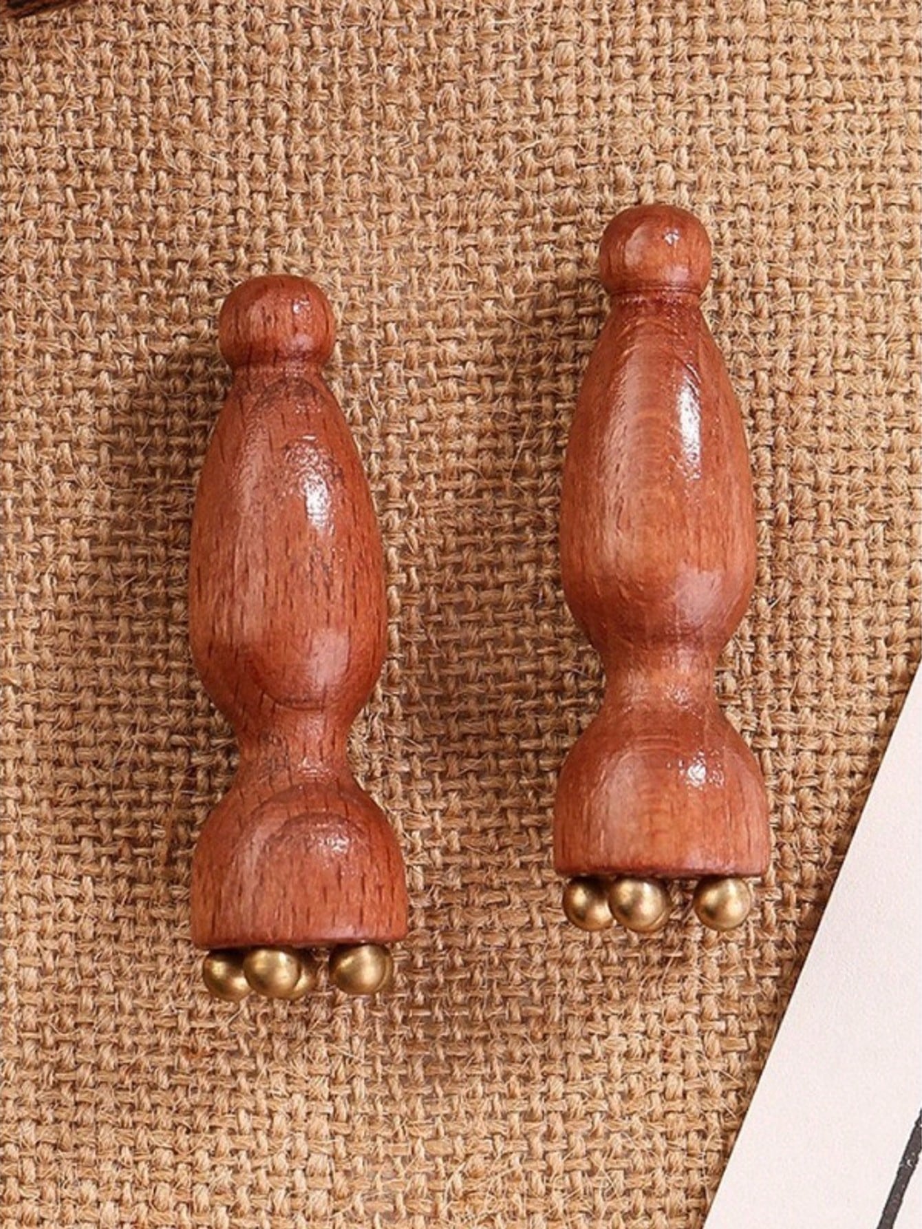 OBOVAY 2pcs Pure Brass Facial Massage Tool| Lotus Shaped Facial Beauty Scrub, Eye And Face Acupressure Massager For Skincare, Wooden Traditional Chinese Medicine Acupressure Massager