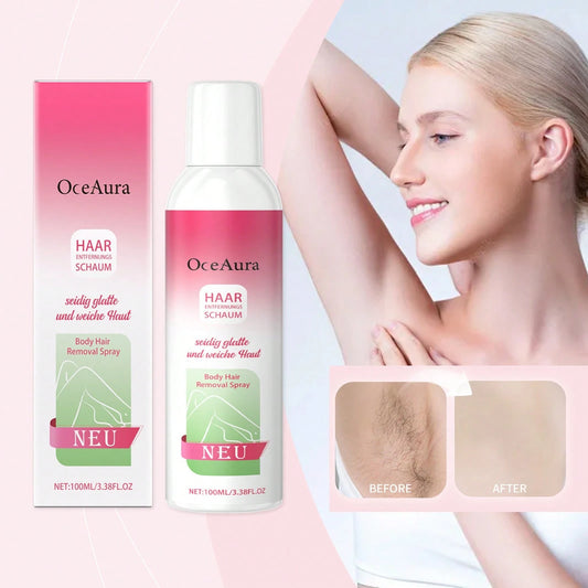 OceAura 100ml Portable Body Hair Removal Spray Foam Texture Mild Body Beauty Treatment Spray Leave Skin Silky Soft For Arms Armpit Leg Daily Home Body Care Supplies