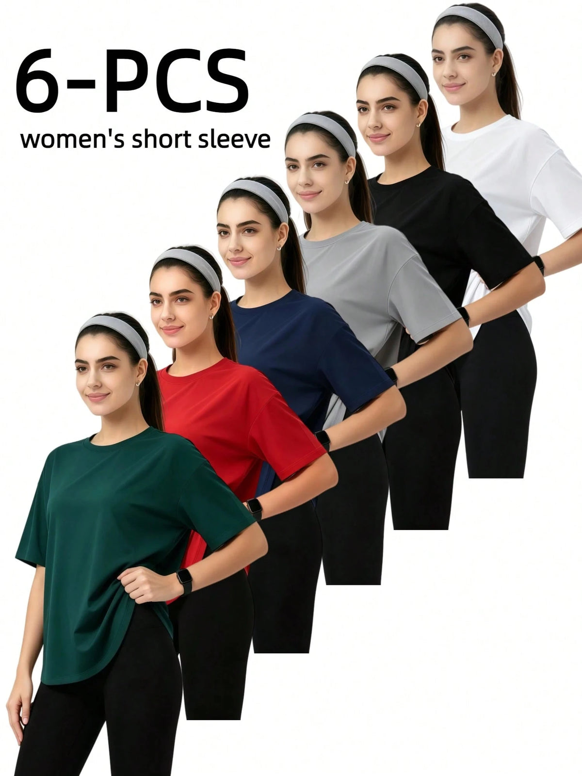 OKP 5 Pack Plus Size Women Short Sleeve T Shirts, Crew Neck Soft Cotton Loose Fit Casual Basic Tops Summer Tees