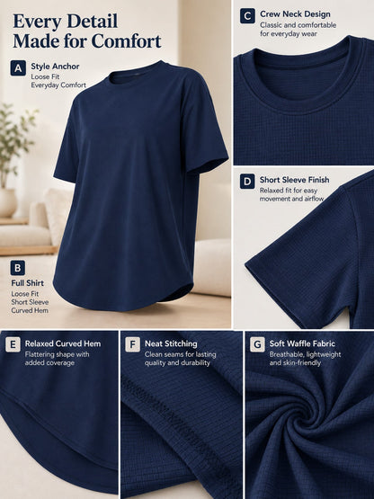 OKP 5 Pack Plus Size Women Short Sleeve T Shirts, Crew Neck Soft Cotton Loose Fit Casual Basic Tops Summer Tees