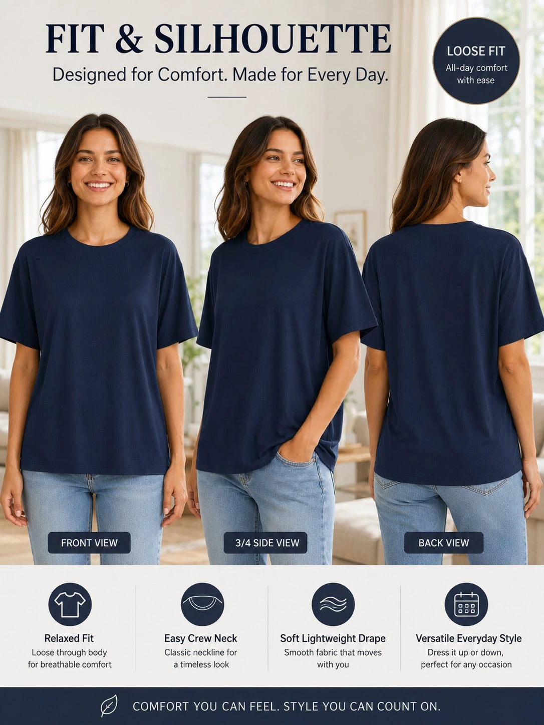 OKP 5 Pack Plus Size Women Short Sleeve T Shirts, Crew Neck Soft Cotton Loose Fit Casual Basic Tops Summer Tees