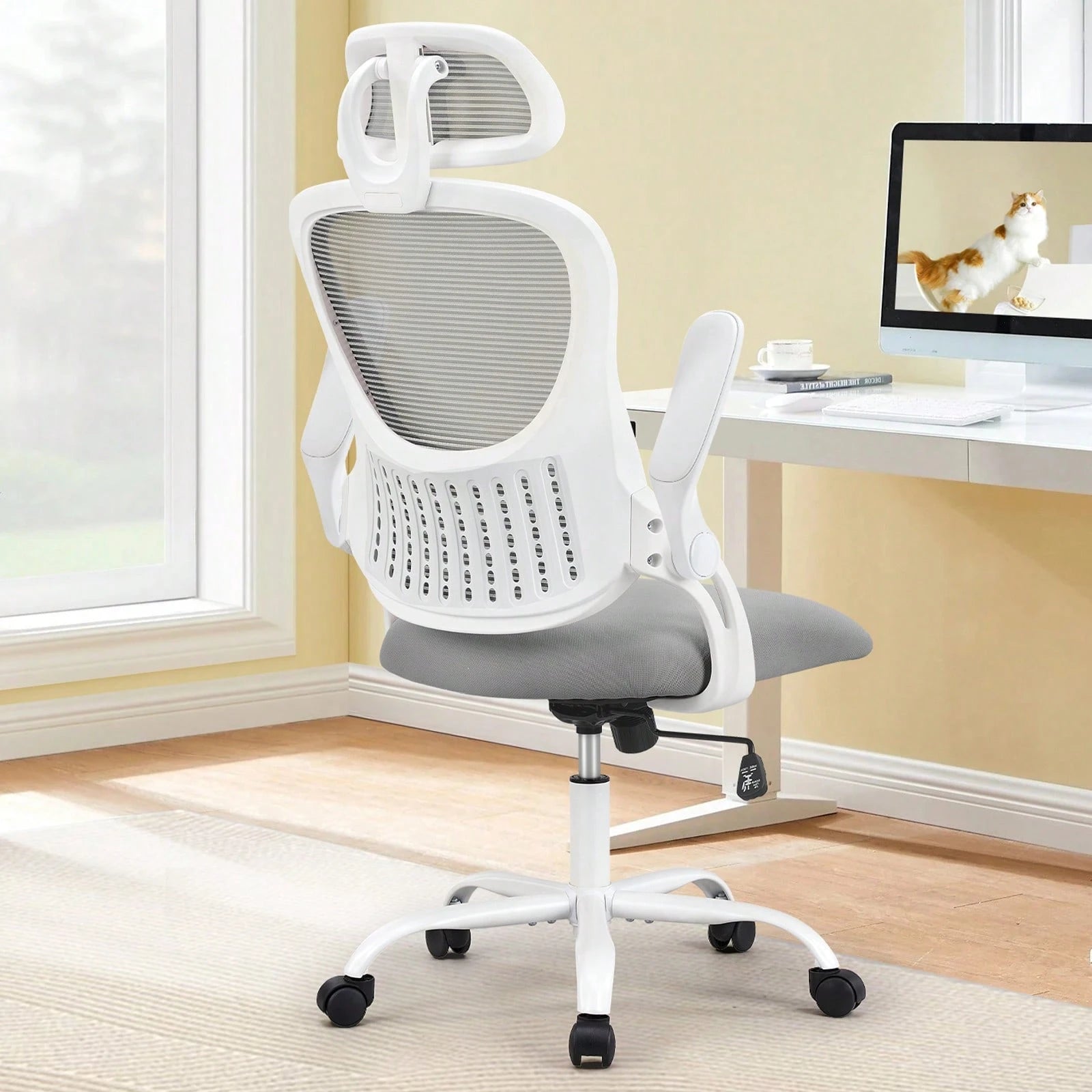 OLIXIS Office Computer Desk Chair, Ergonomic High-Back Mesh Rolling Work Chairs With Wheels And Adjustable Headrests, Comfortable Lumbar Support, Comfy Armrest For Home, Bedroom, Study,Black