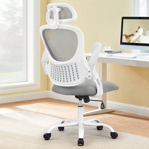 OLIXIS Office Computer Desk Chair, Ergonomic High-Back Mesh Rolling Work Chairs With Wheels And Adjustable Headrests, Comfortable Lumbar Support, Comfy Armrest For Home, Bedroom, Study,Black