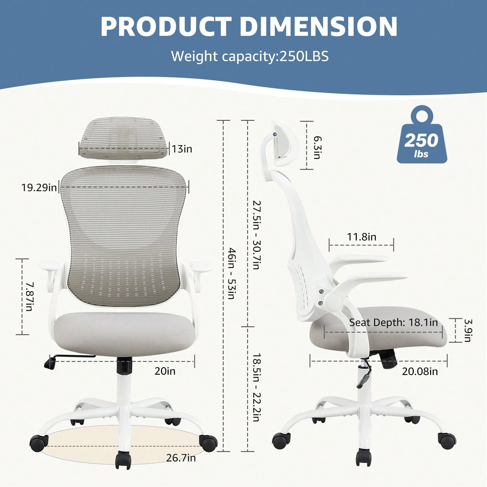 OLIXIS Office Computer Desk Chair, Ergonomic High-Back Mesh Rolling Work Chairs With Wheels And Adjustable Headrests, Comfortable Lumbar Support, Comfy Armrest For Home, Bedroom, Study,Black